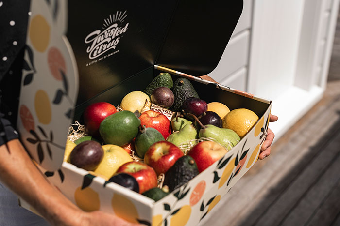 Selection of fruit in a gift box